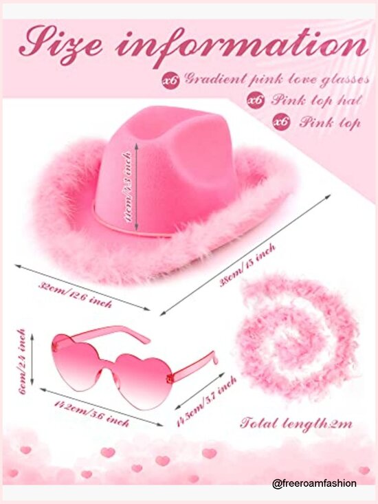 Cowgirl Hat with Boa and Heart Sunglasses Set for Women Costume main image 4
